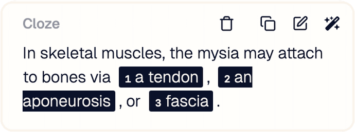 Cloze deletion card about skeletal muscle attachments