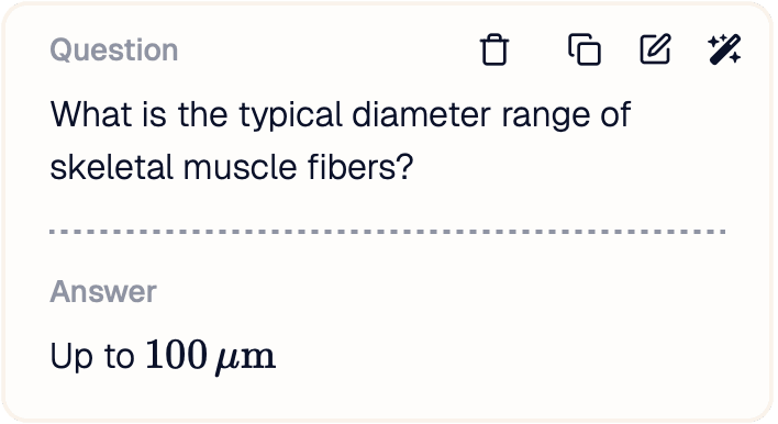 Question and answer card about muscle fiber diameter