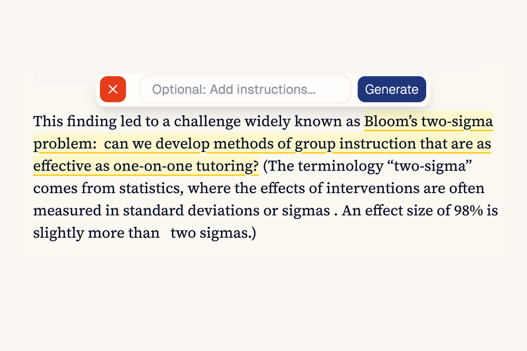 Highlight tooltip shown in the Janus interface over manually highlighted text
