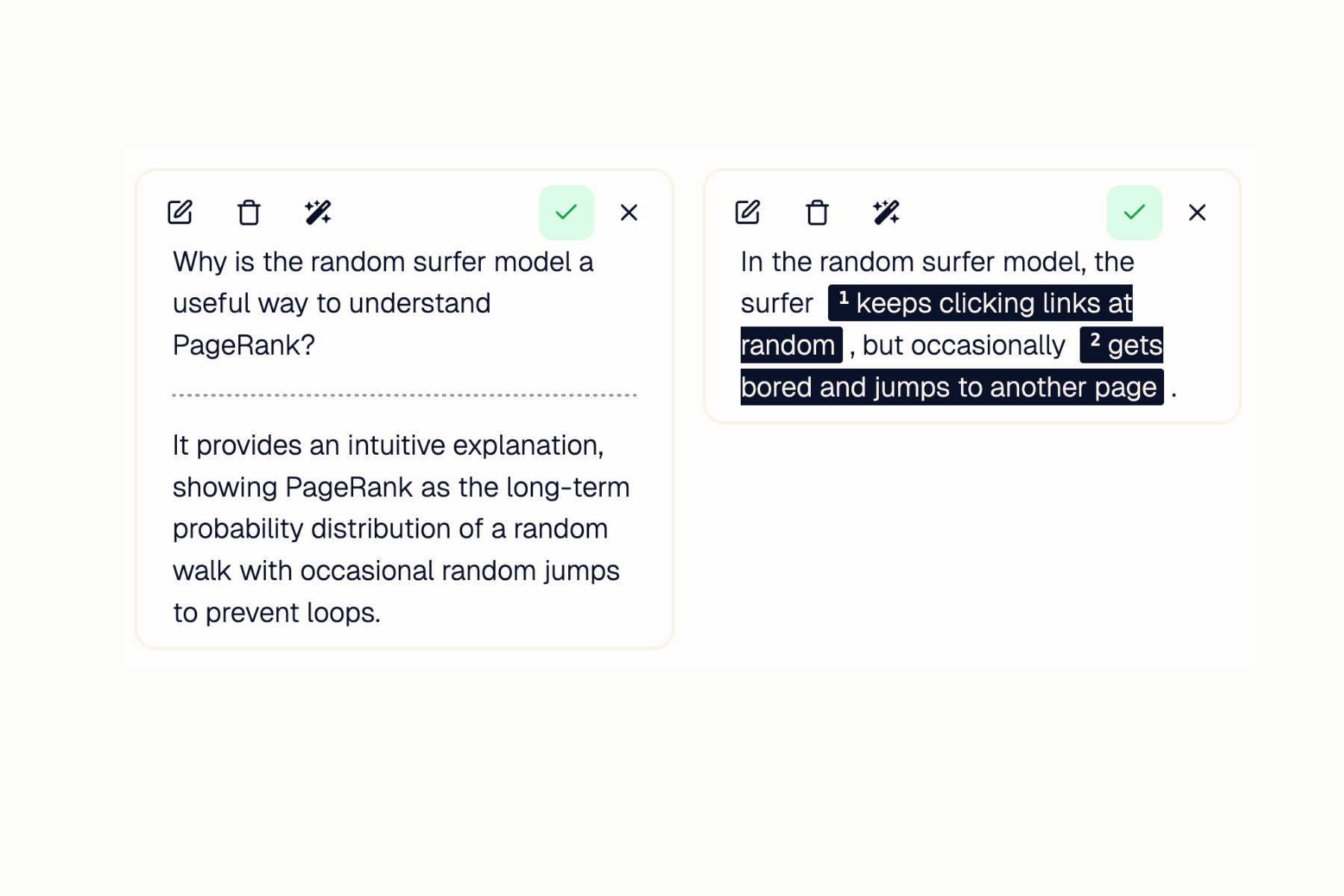 Example of cloze deletions and Q&A cards.